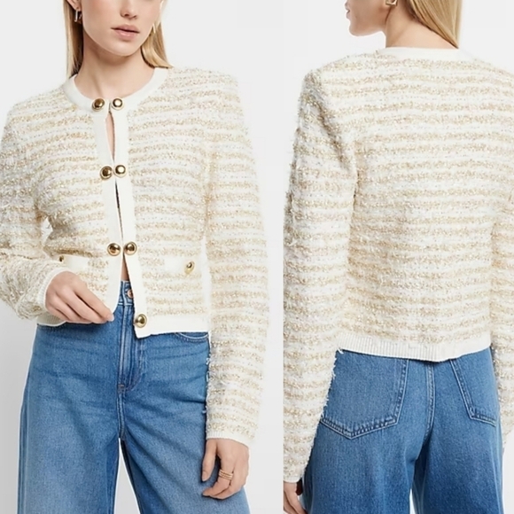 Express Metallic Novelty Button Front Sweater Jacket Medium - Picture 1 of 12